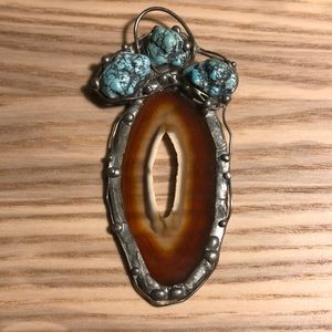 Agate and Turquoise Handmade Pendant
